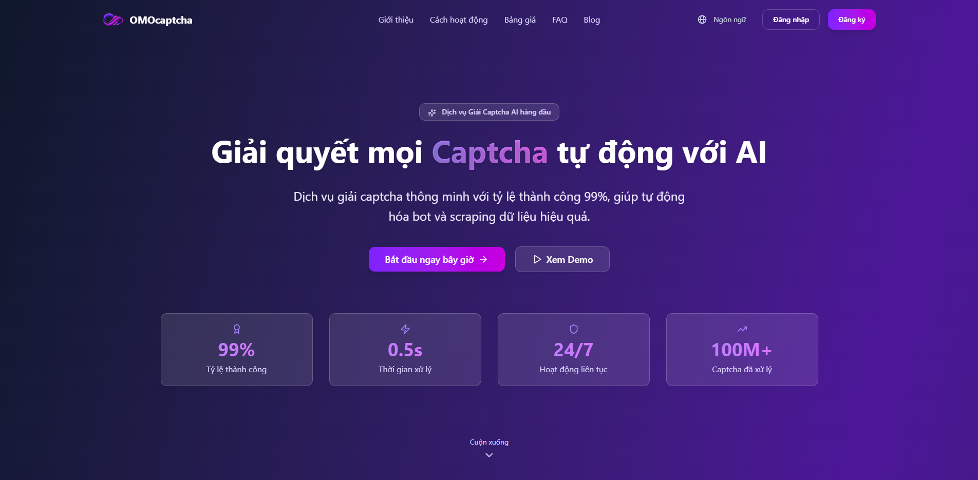 OMOCaptcha – Nền tảng tự động giải Captcha số 1 cho lập trình viên và doanh nghiệp 