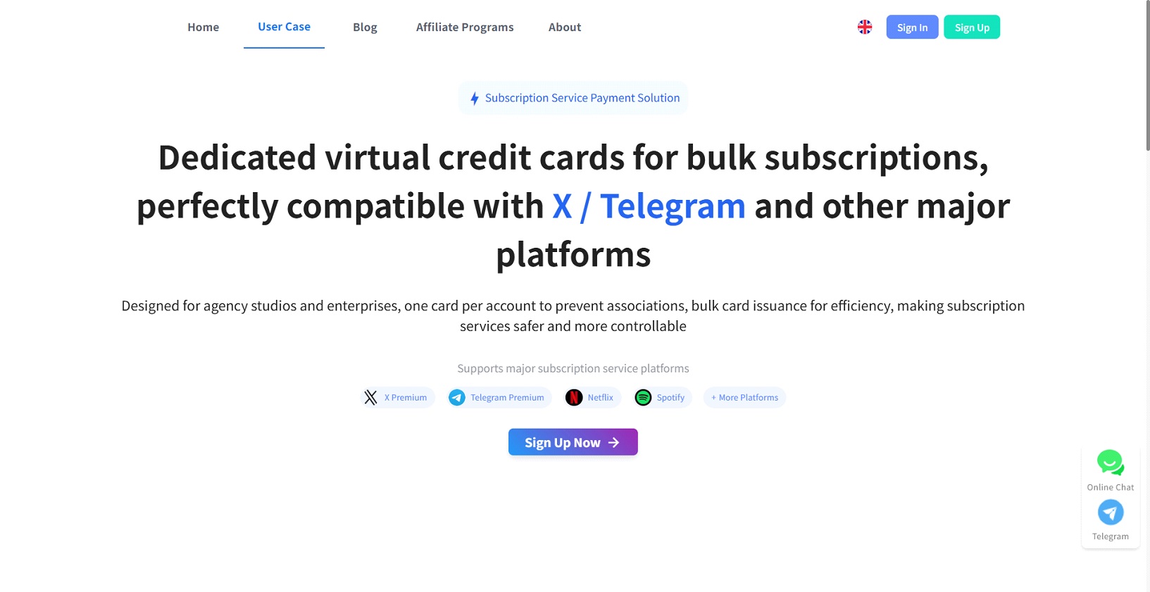 Dedicated virtual credit cards for bulk subscriptions, perfectly compatible with X / Telegram and other major platforms